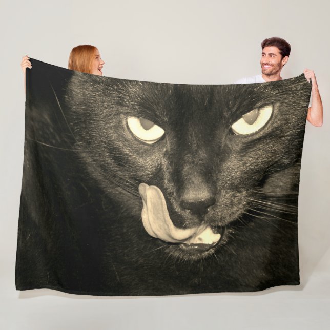 Schwarze Katze lecken Fleecedecke (Beispiel)