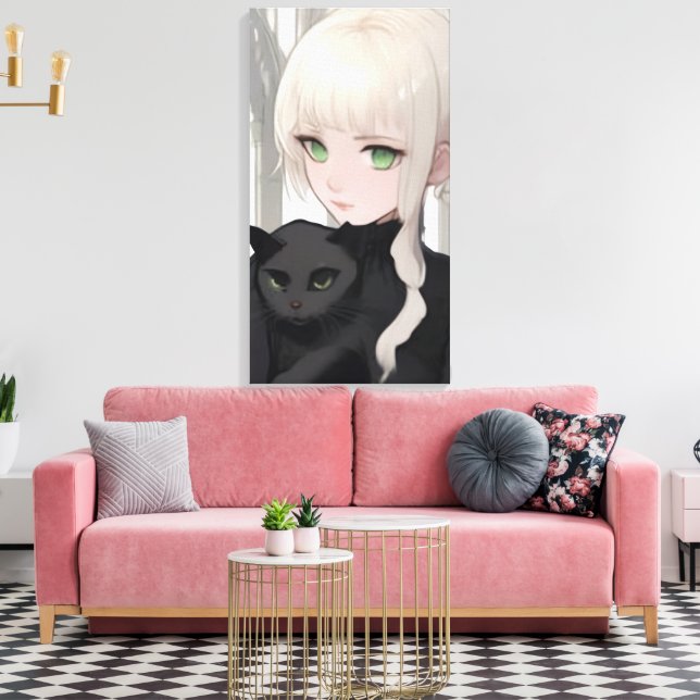 Schwarze Katze Leinwanddruck (Insitu (Wohnzimmer))