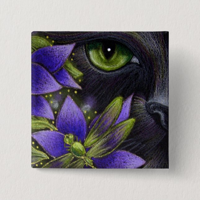 SCHWARZE KATZE & LIBELLE Knopf Button (Vorderseite)