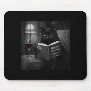 Schwarze Katze liest Buch Lustiges Retro-Katzenfot Mousepad