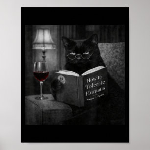 Schwarze Katze liest Buch Lustiges Retro-Katzenfot Poster