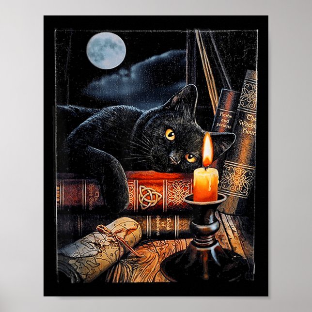 Schwarze Katze liest Bücher Hexenritual Poster (Vorne)