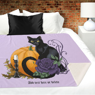 Schwarze Katze Lila Rose Kürbis Herbst Sherpadecke