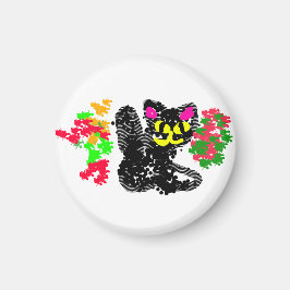 Schwarze Katze Linie Herbst Magnet