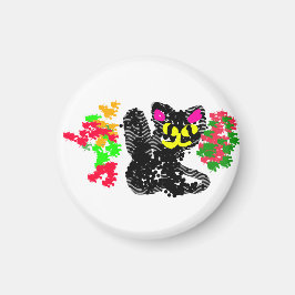 Schwarze Katze Linie Herbst Magnet
