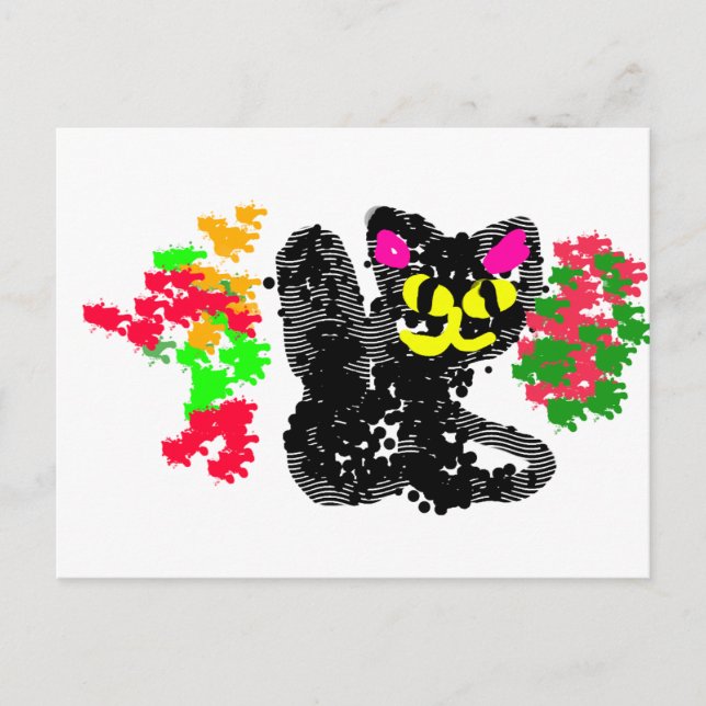 Schwarze Katze Linie Herbst  Postkarte (Vorderseite)
