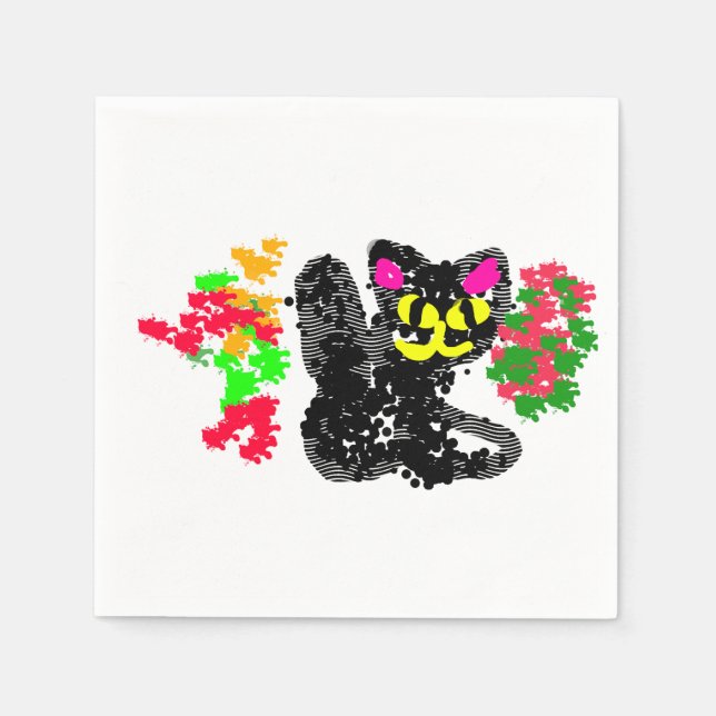 Schwarze Katze Linie Herbst  Serviette (Vorderseite)