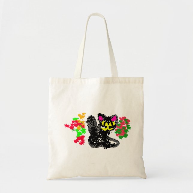 Schwarze Katze Linie Herbst  Tragetasche (Vorne)