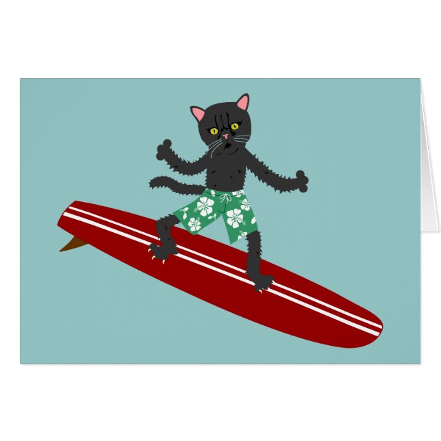 Schwarze Katze Longboard Surfer (Vorderseite (Horizontal))