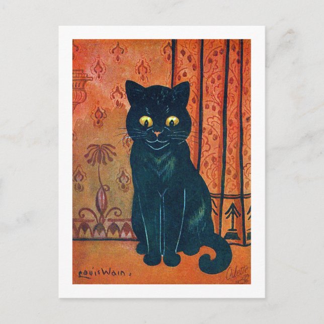 Schwarze Katze, Louis Wain Postkarte (Vorderseite)