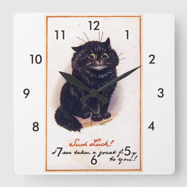 Schwarze Katze, Louis Wain Quadratische Wanduhr (Vorderseite)