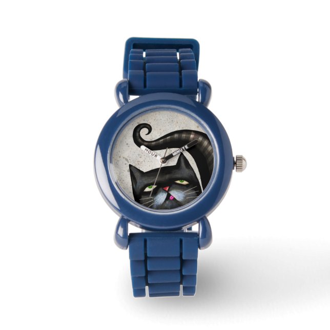 SCHWARZE KATZE LOVER ART WRIST WATCH ARMBANDUHR (Vorderseite)