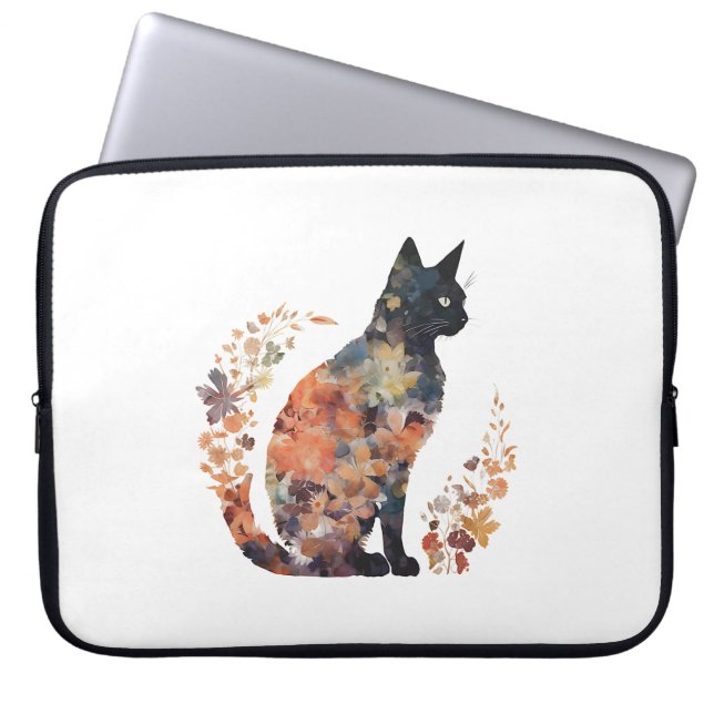Schwarze Katze Lover Kostüme Flora Blume Beängstig Laptopschutzhülle (Vorderseite)