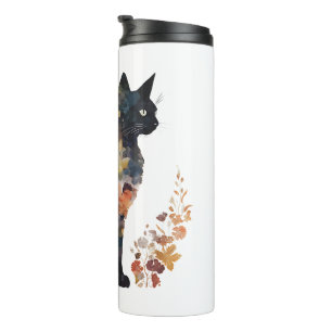 Schwarze Katze Lover Kostüme Flora Blume Beängstig Thermosbecher