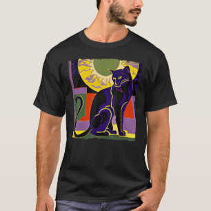 Schwarze Katze Löwe Mond für Kinder Frauen Männer T-Shirt