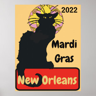 Schwarze Katze, Mardi Gras, Text-Poster bearbeiten Poster