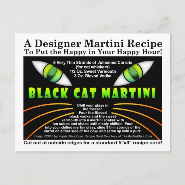 Schwarze Katze Martini Rezept Postkarte für Hallow (Vorderseite)