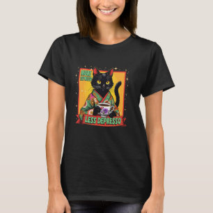 Schwarze Katze mehr Espresso weniger Depresso japa T-Shirt