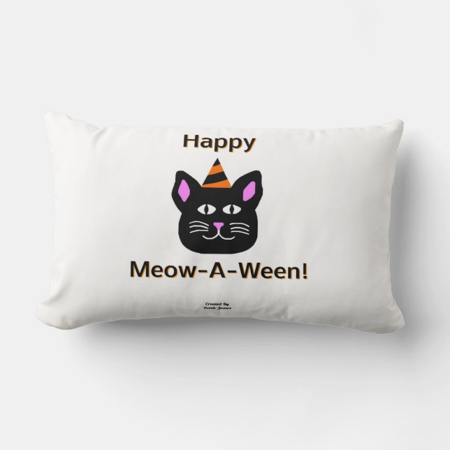 Schwarze Katze Meow-A-Ween Lumbar Kissen (Vorderseite)