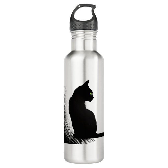 Schwarze Katze - Meow Edelstahlflasche (Vorderseite)