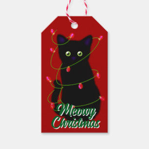 Schwarze Katze Meowy Weihnachtsblitz Geschenkanhänger