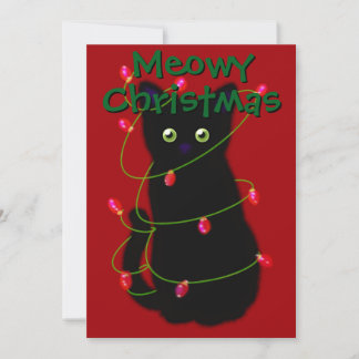 Schwarze Katze Meowy Weihnachtsblitz Gingham Feiertagskarte