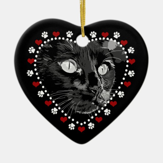 Schwarze Katze Merry Weihnachten Herz Ornament (Vorne)