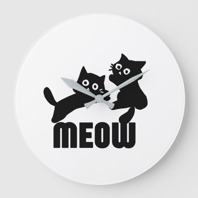 schwarze Katze, miau Große Wanduhr (Vorderseite)