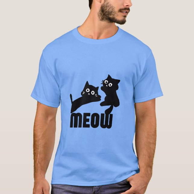 schwarze Katze, miau T-Shirt (Vorderseite)