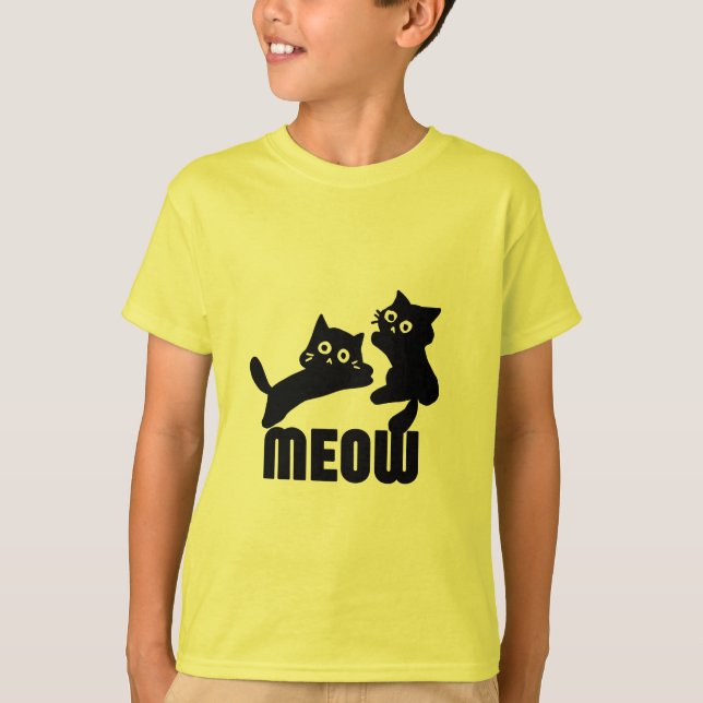 schwarze Katze, miau T-Shirt (Vorderseite)
