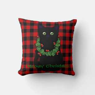 Schwarze Katze   Miau Weihnachten   Stechpalmen-Gi Kissen