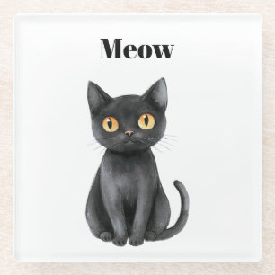 Schwarze Katze Miauen Glasuntersetzer