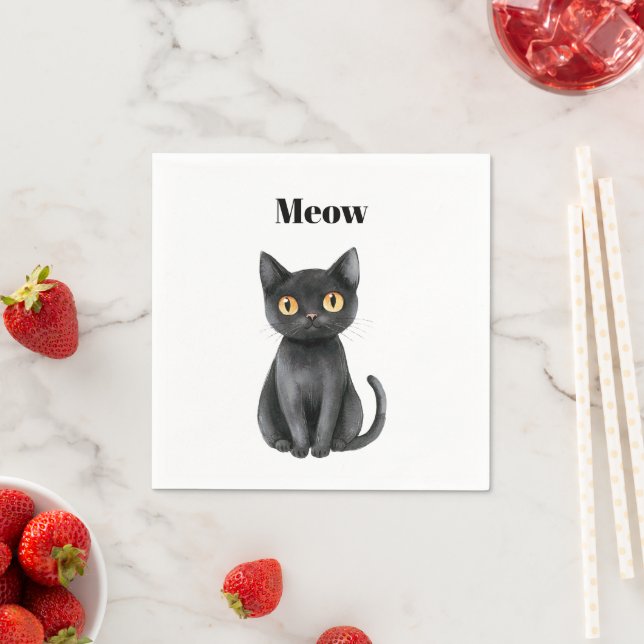Schwarze Katze Miauen   Serviette (Beispiel)