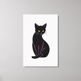 Schwarze Katze Minimal Illustration Leinwanddruck