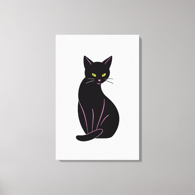 Schwarze Katze Minimal Illustration Leinwanddruck (Vorderseite)