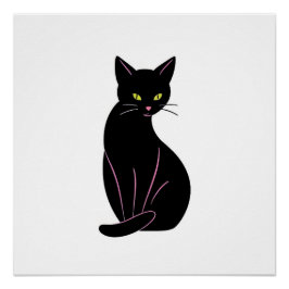 Schwarze Katze Minimal Illustration Poster