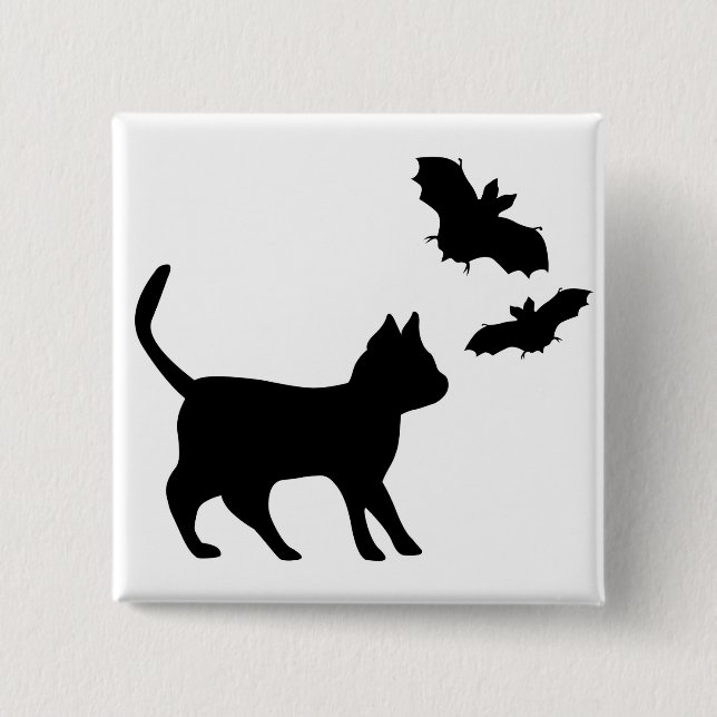 Schwarze Katze mit Bat Button (Vorderseite)