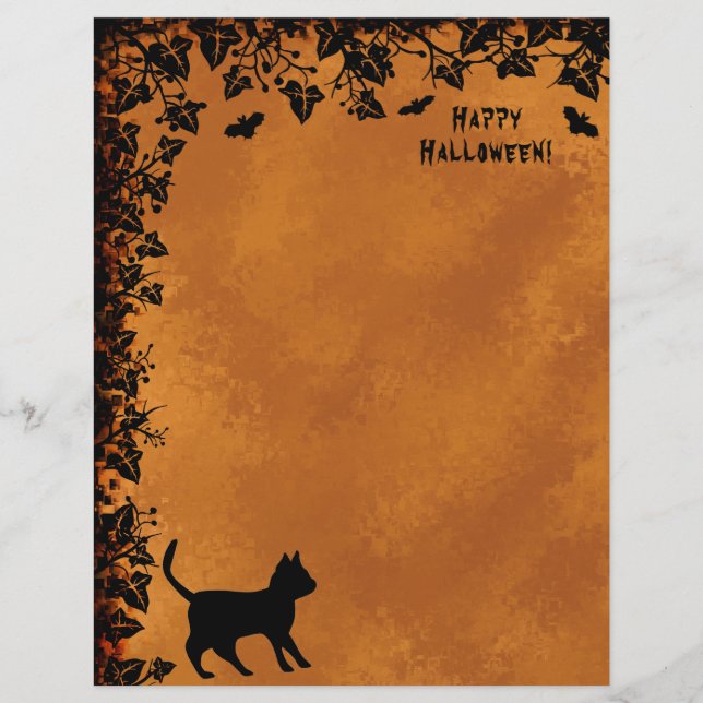 Schwarze Katze mit Bat, glückliches Halloween Briefbogen (Vorderseite)