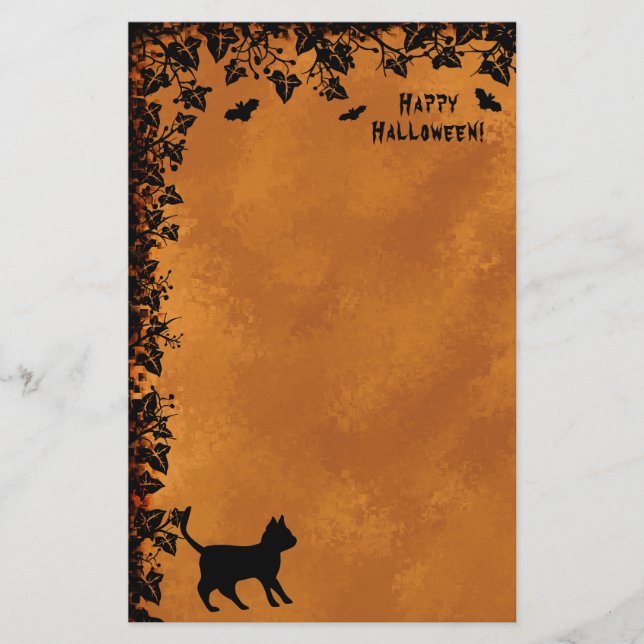 Schwarze Katze mit Bat, glückliches Halloween Briefpapier (Vorderseite)