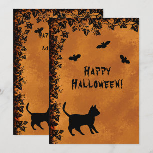 Schwarze Katze mit Bat, glückliches Halloween Einladung