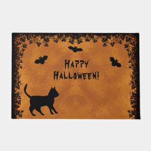 Schwarze Katze mit Bat, glückliches Halloween Fußmatte