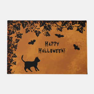 Schwarze Katze mit Bat, glückliches Halloween Fußmatte
