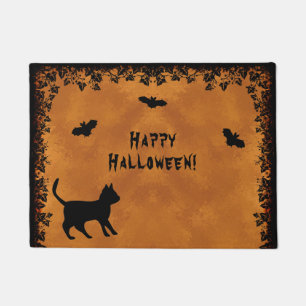 Schwarze Katze mit Bat, glückliches Halloween Fußmatte