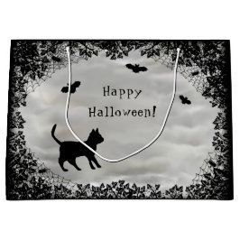 Schwarze Katze mit Bat , Glückliches Halloween! Große Geschenktüte