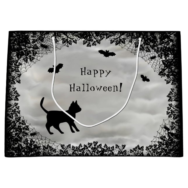 Schwarze Katze mit Bat , Glückliches Halloween! Große Geschenktüte (Vorderseite)