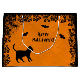Schwarze Katze mit Bat , Glückliches Halloween! Große Geschenktüte