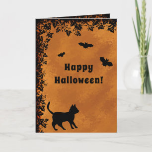 Schwarze Katze mit Bat, glückliches Halloween Karte