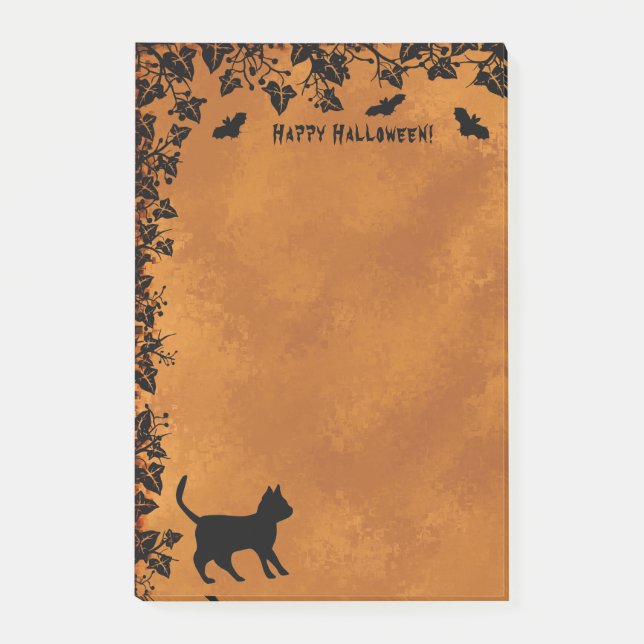 Schwarze Katze mit Bat, glückliches Halloween Post-it Klebezettel (Vorderseite)