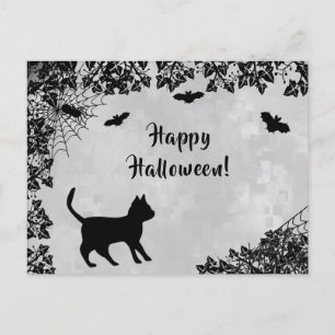 Schwarze Katze mit Bat, glückliches Halloween Postkarte