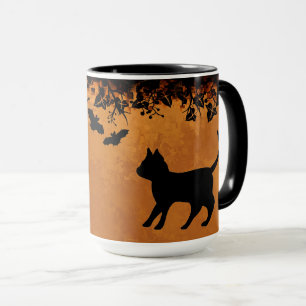 Schwarze Katze mit Bat, glückliches Halloween Tasse